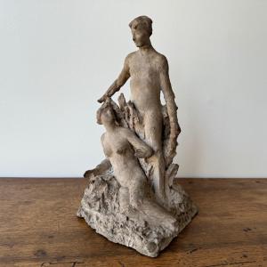 Studio Plaster Cast By Ch. Filleul Depicting A Couple In The Classical Style, 20th Century