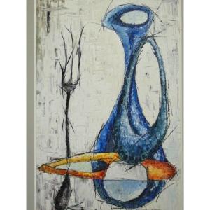 Oil On Canvas, Abstract Composition, 1960, Signed "dinness"