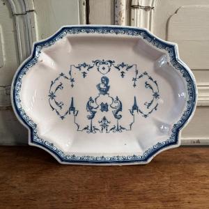 Oval Moustiers Earthenware Dish In Shades Of Blue