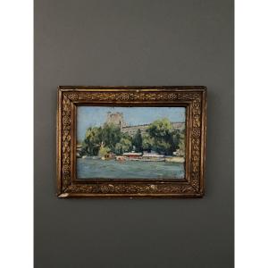 Oil On Wood By E. Cousin, Paris, The Banks Of The Seine, 1904