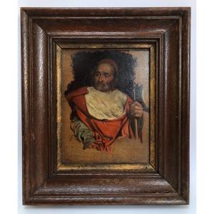 Huile sur panneau portrait de cardinal XIXe cadre en bois naturel