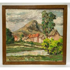 Oil On Cardboard By Jules Claude Randriamampita (1913–1968) Mountain, Painted With A Palette Knife