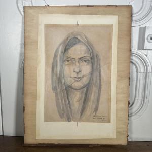 Dessin femme au foulard début XXe par Louis Jou (1881-1968)