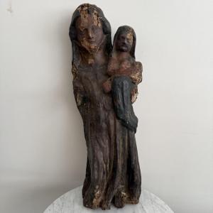 Vierge en bois sculpté XIVe polychromie d'origine