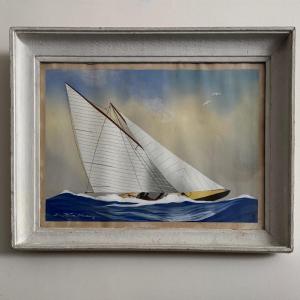 Gouache By Léon Haffner Depicting A 20th-century Regatta