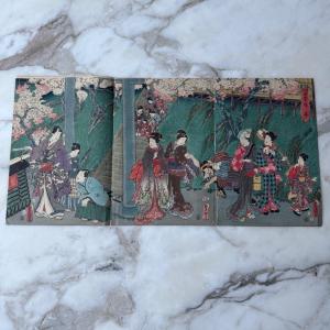 "genji: Spring Cherry Blossoms" Triptych By Toyokuni III