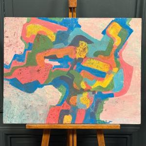 Huile sur carton composition moderne par François de Chabot 1960
