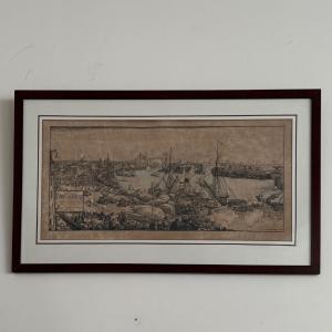 Engraving Of A View Of The Port Of Nantes By Auguste Lepère, 1906, Countersigned