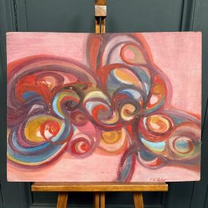 Oil On Cardboard, Modern Composition By François De Chabot, 1960–70