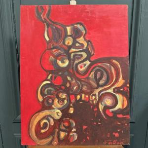 Oil On Cardboard, Modern Composition By François De Chabot, 1960–70 