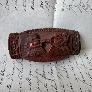 19th-century Corozo Snuffbox Depicting A Couple; The Work Of A Convict