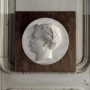 A 19th-century Plaster Bas-relief Of A Man With A Mustache, Set In A Velvet Frame