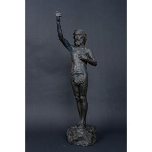Statue plâtre d'atelier par Charles Filleul le Christ au bras levé
