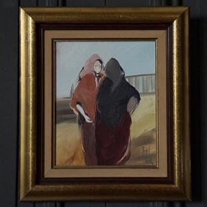 Oil On Panel Depicting Two Spanish Women; 20th-century Gilded Frame