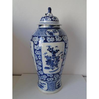 Vase bleu et blanc Chine XIXe Chien de Fô