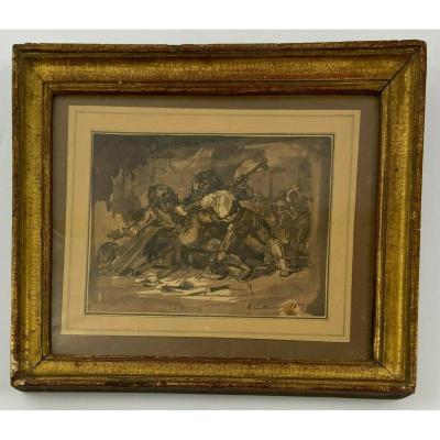 Drawing Lavis Battle Scene By Armand Guilleminot 1899 Dore Frame