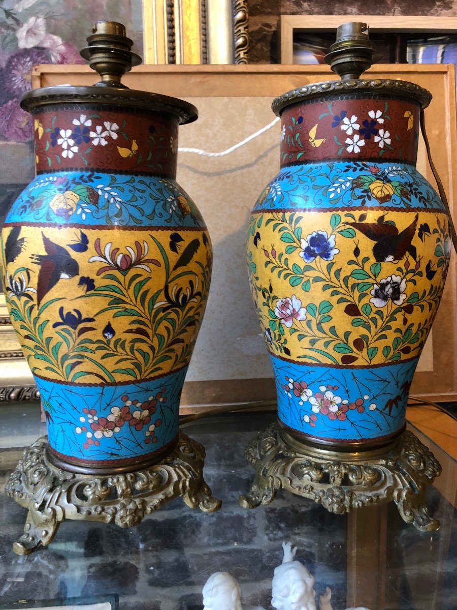 Paire De Lampes cloisonnées 