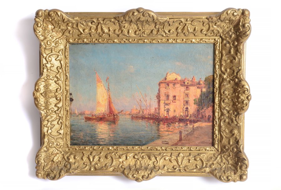 Peintures marine du 20ème siècle avec cadre en bois doré-photo-3