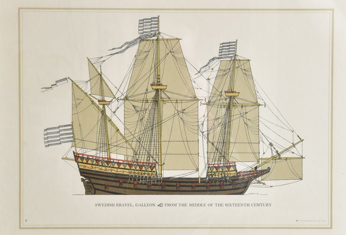 Set Of 5 Lithographs Of Old Boats-photo-3