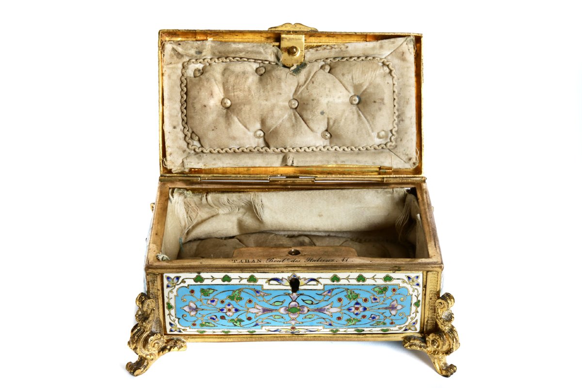 Small 19th Century Bronze And Cloisonné Enamel Jewelry Box Signed Tahan-photo-4