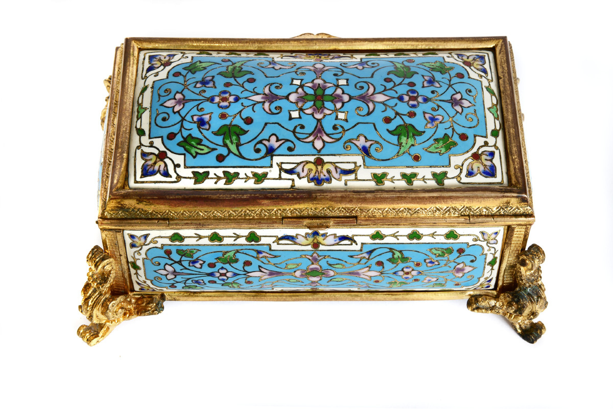 Small 19th Century Bronze And Cloisonné Enamel Jewelry Box Signed Tahan