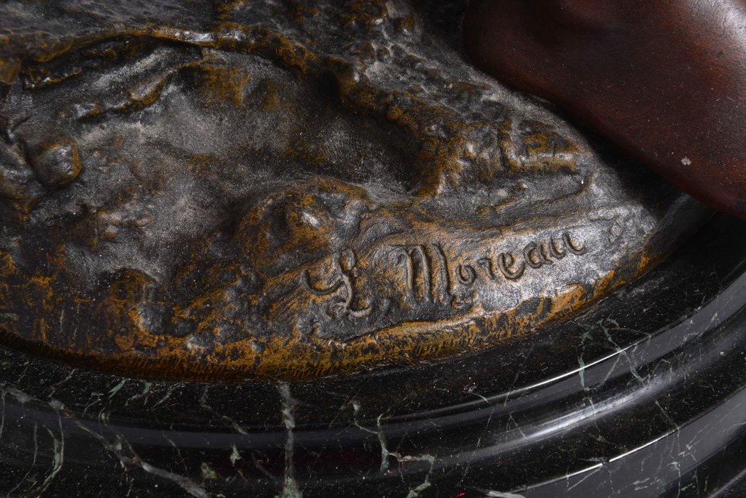 Very Large Marble Base Spelter Signed L. Moreau-photo-4