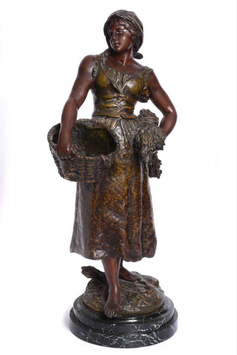 Very Large Marble Base Spelter Signed L. Moreau