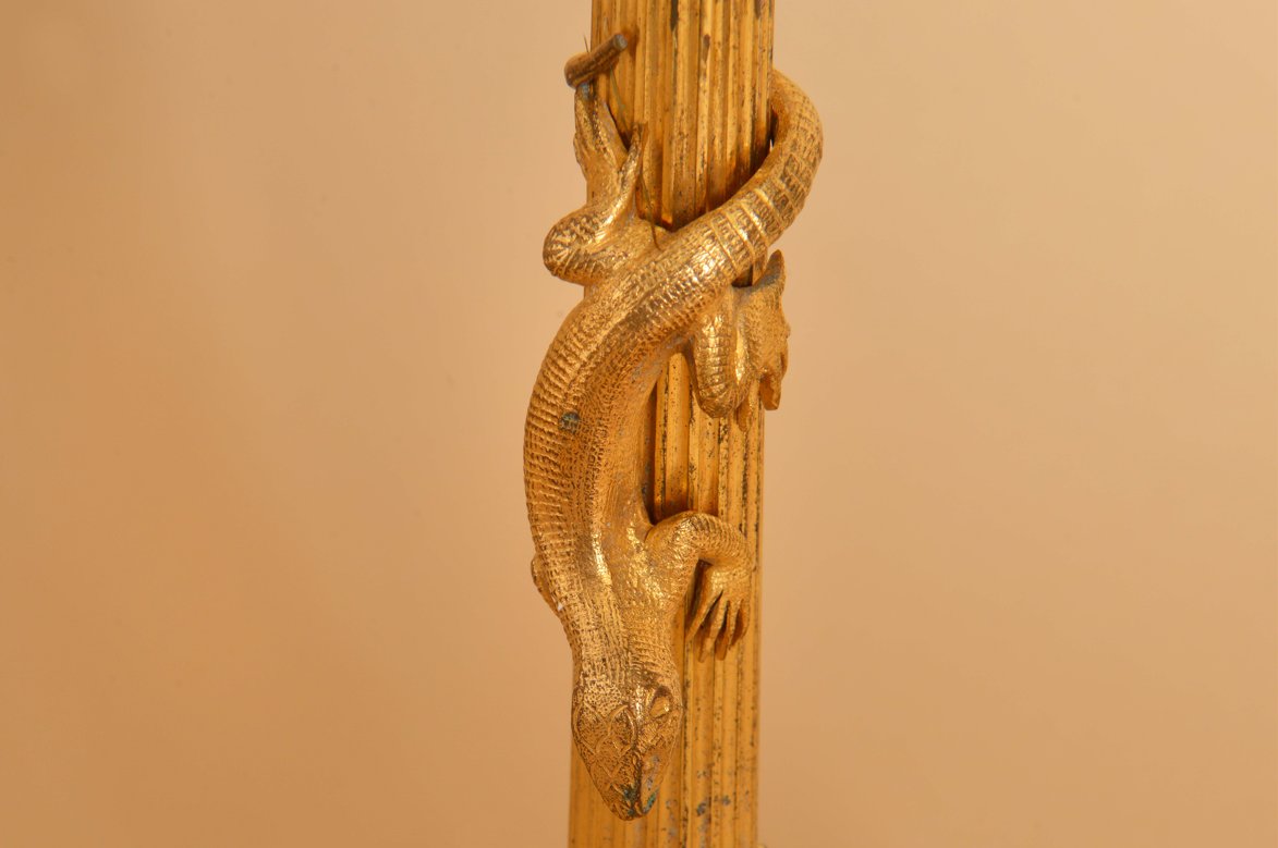Paire de bougeoirs en bronze du XIXe siècle , ornés de salamandres-photo-4