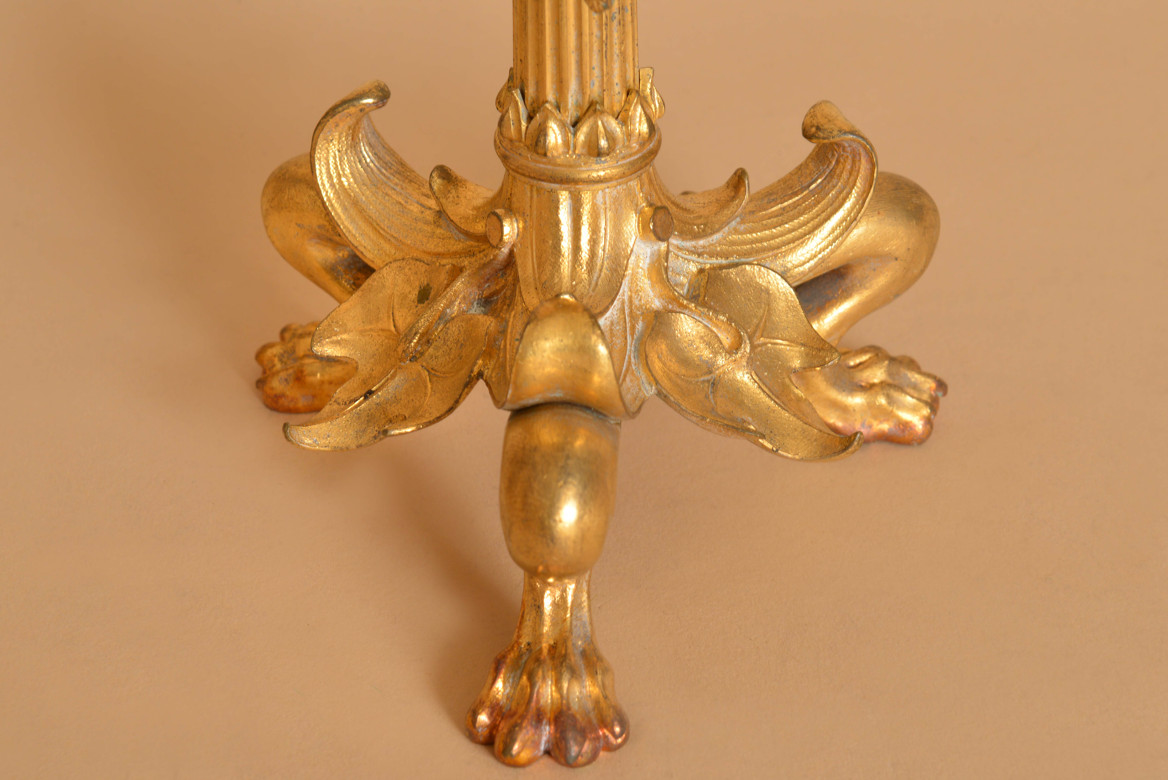 Paire de bougeoirs en bronze du XIXe siècle , ornés de salamandres-photo-1