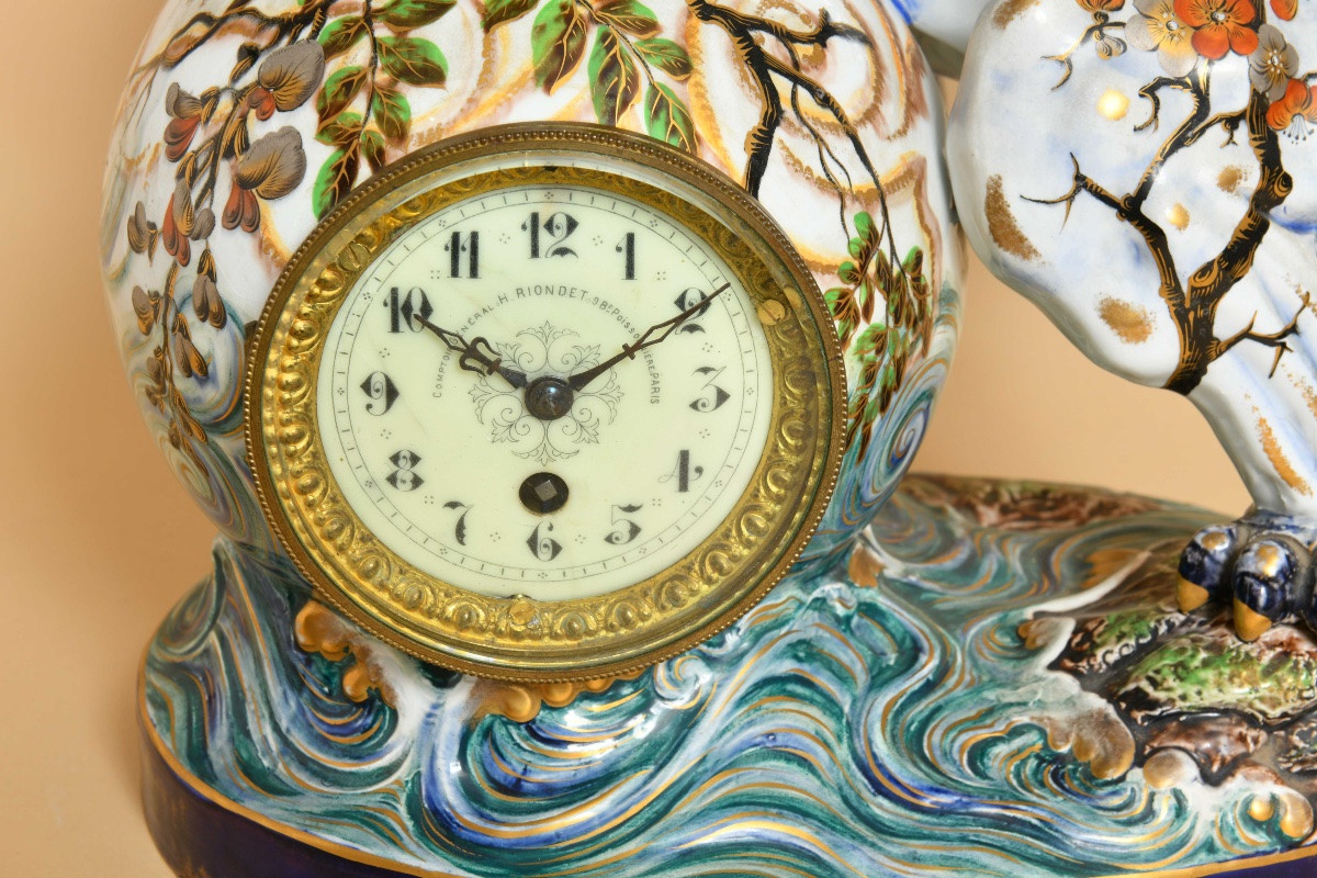 Late 19th Century Earthenware Clock Attributed To Emile Gallé, Nancy School-photo-3