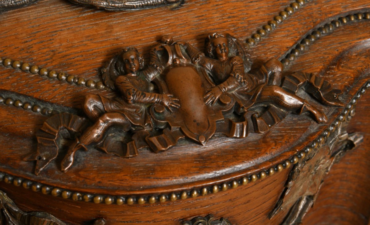 Solid Oak And Bronze Box Signed Alphonse Giroux-photo-3