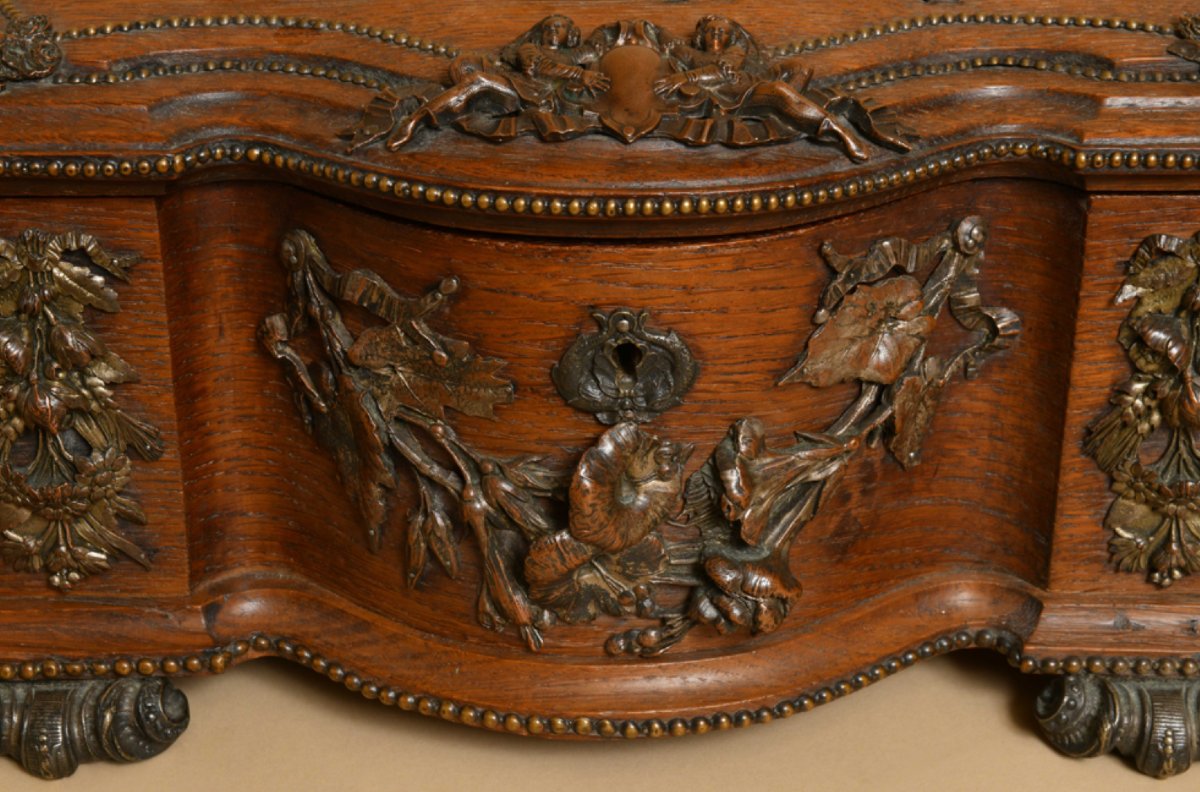 Solid Oak And Bronze Box Signed Alphonse Giroux-photo-5