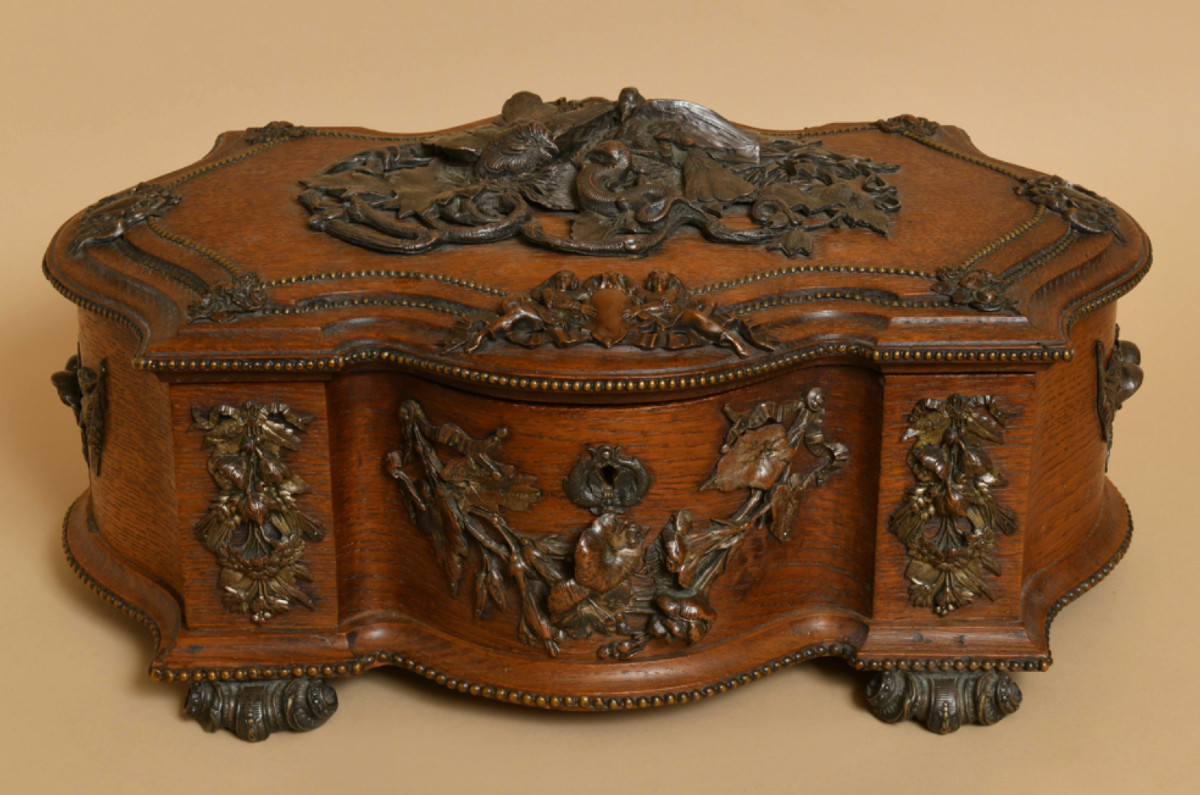 Solid Oak And Bronze Box Signed Alphonse Giroux