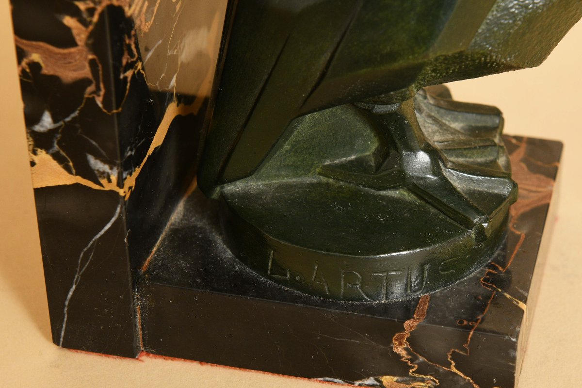 Bronze And Marble Bookend By Portor-photo-4