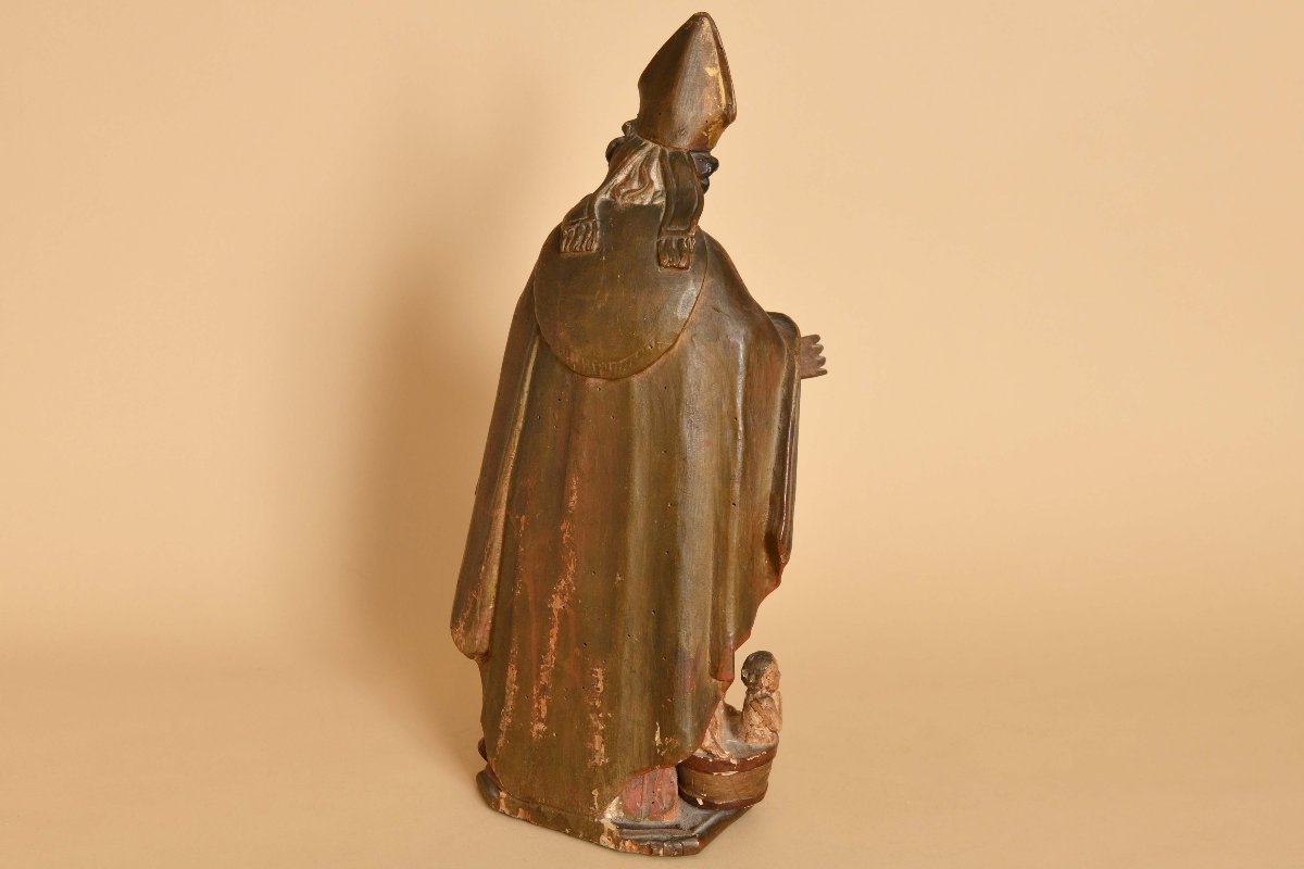 Sculpture en bois polychromé Saint Nicolas 19ème siècle-photo-2