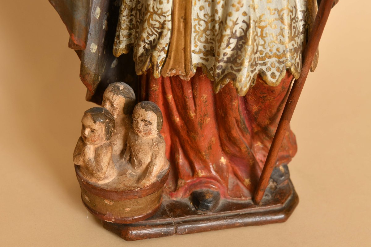 Sculpture en bois polychromé Saint Nicolas 19ème siècle-photo-4