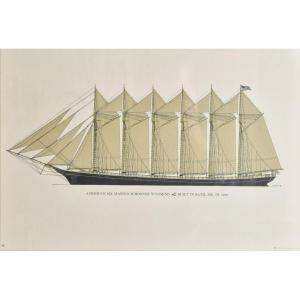 Ensemble de 5 lithographies bateaux anciens