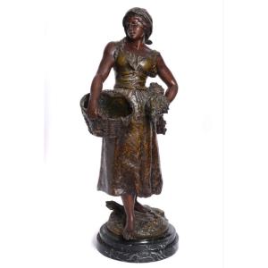 Very Large Marble Base Spelter Signed L. Moreau