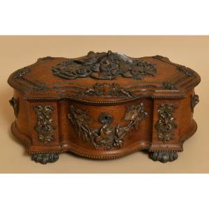 Solid Oak And Bronze Box Signed Alphonse Giroux