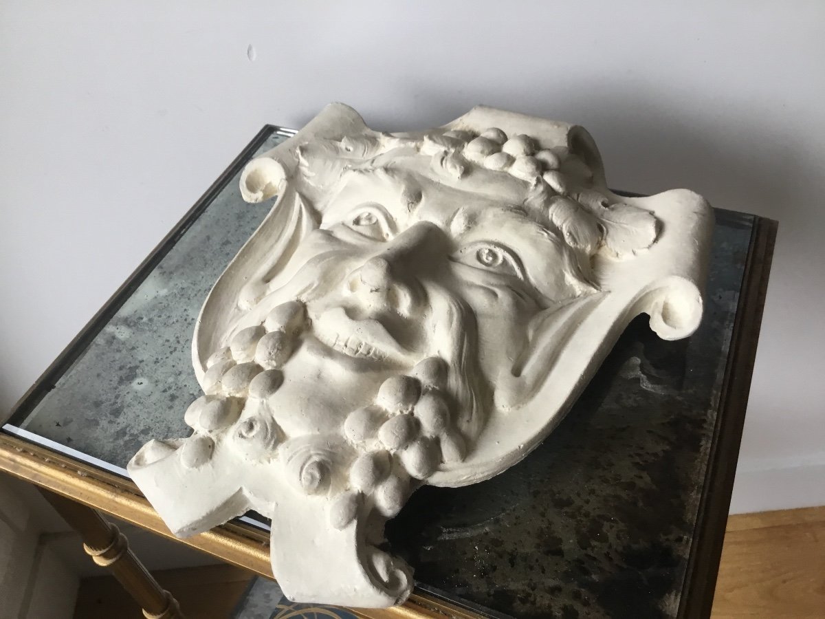 Bacchus Mask In Plaster On A Rolled Up Cartridge, 1950s-photo-2