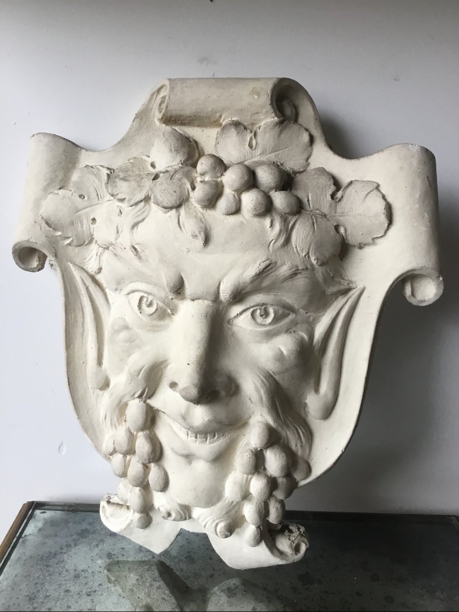 Bacchus Mask In Plaster On A Rolled Up Cartridge, 1950s-photo-3