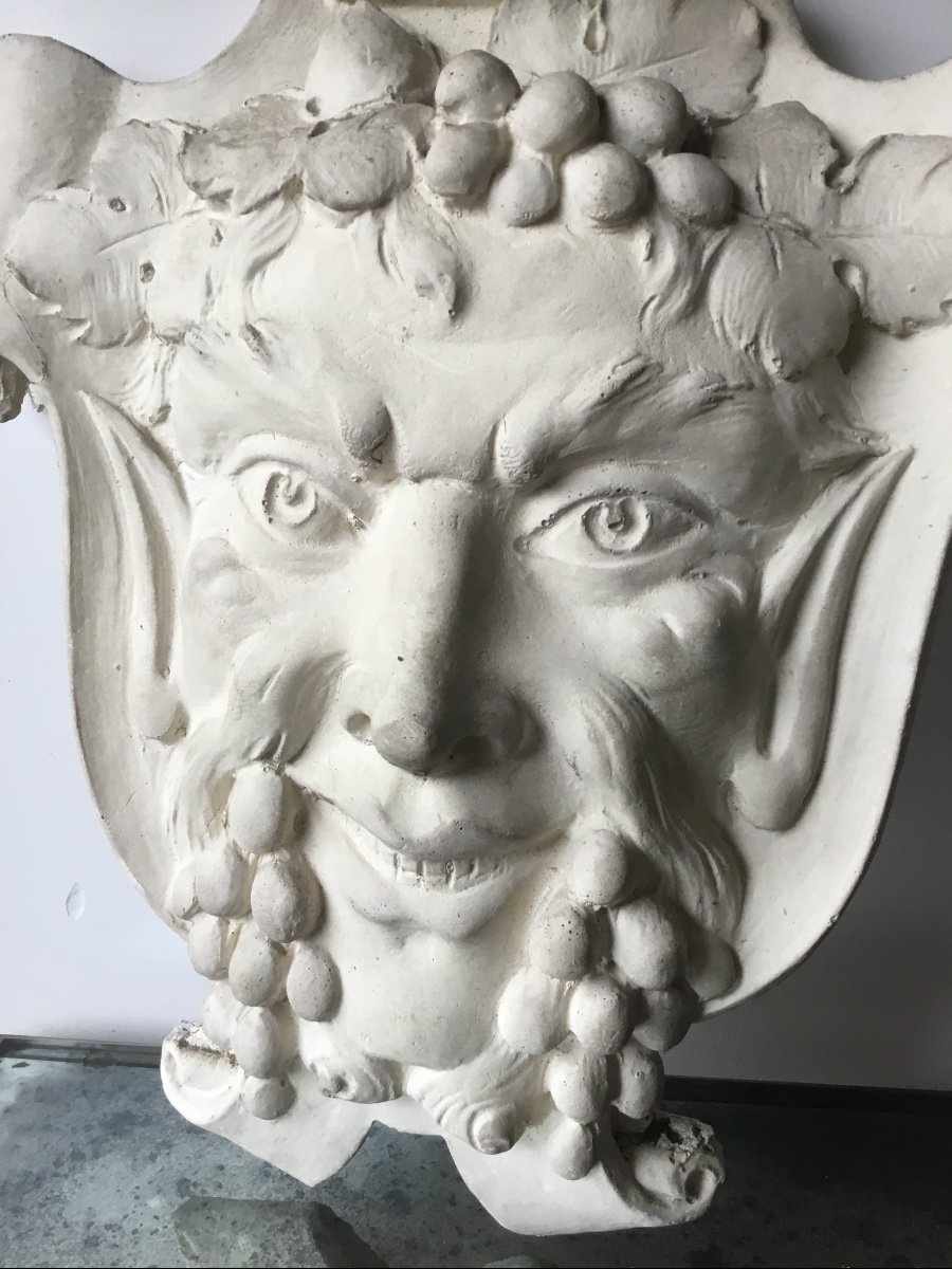 Bacchus Mask In Plaster On A Rolled Up Cartridge, 1950s-photo-4