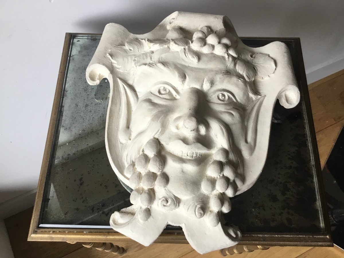 Bacchus Mask In Plaster On A Rolled Up Cartridge, 1950s-photo-1