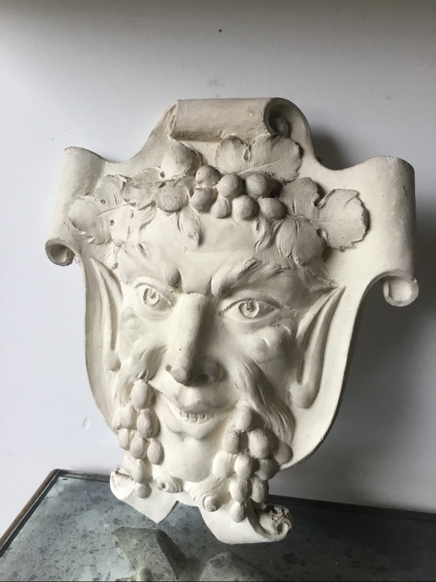 Bacchus Mask In Plaster On A Rolled Up Cartridge, 1950s-photo-2