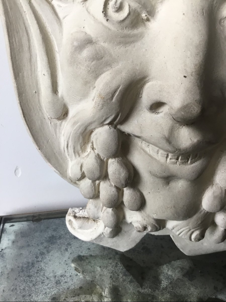 Bacchus Mask In Plaster On A Rolled Up Cartridge, 1950s-photo-3