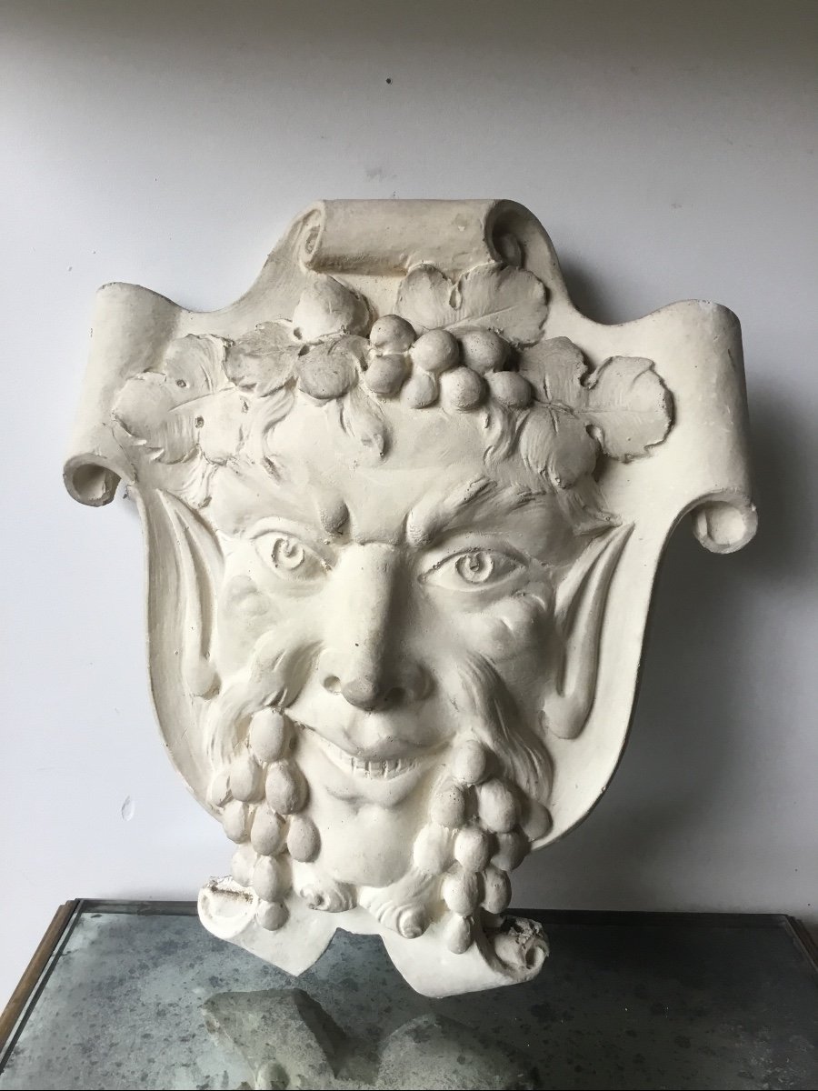Bacchus Mask In Plaster On A Rolled Up Cartridge, 1950s-photo-6