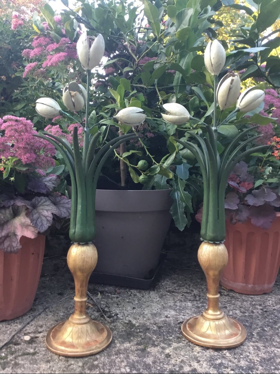 Two Large Bouquets Of Tulips On Golden Wood-photo-3