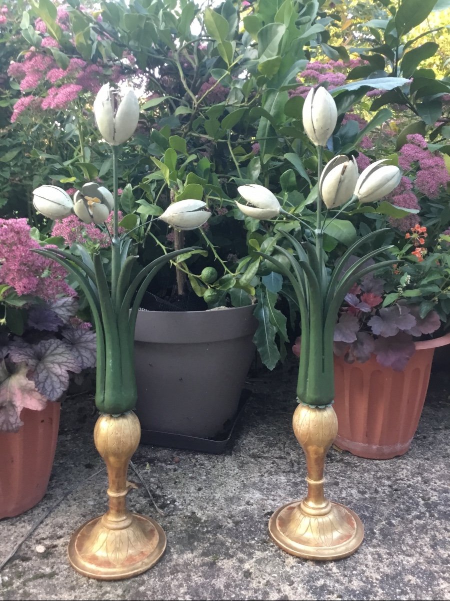 Two Large Bouquets Of Tulips On Golden Wood-photo-4