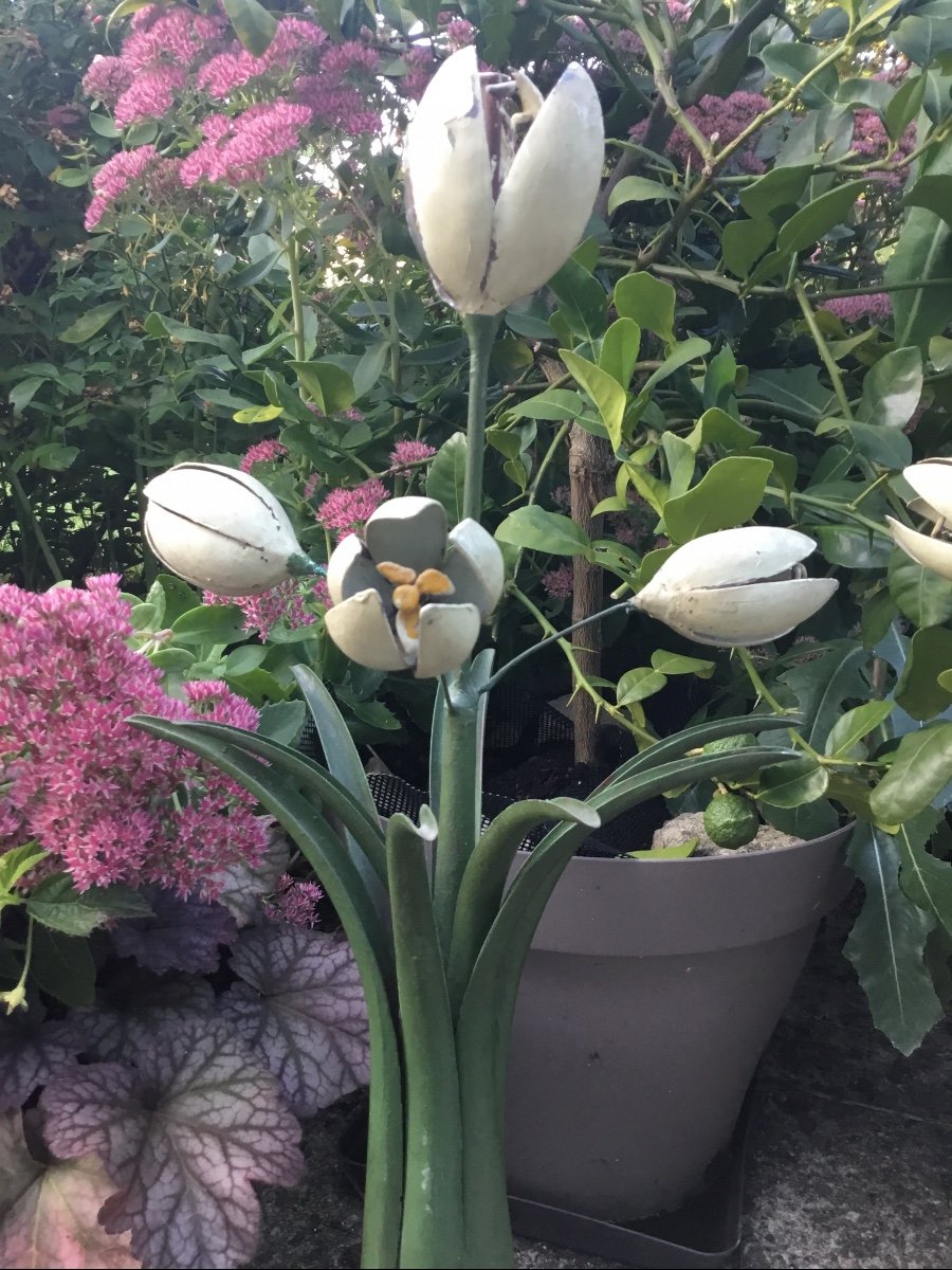 Two Large Bouquets Of Tulips On Golden Wood-photo-1