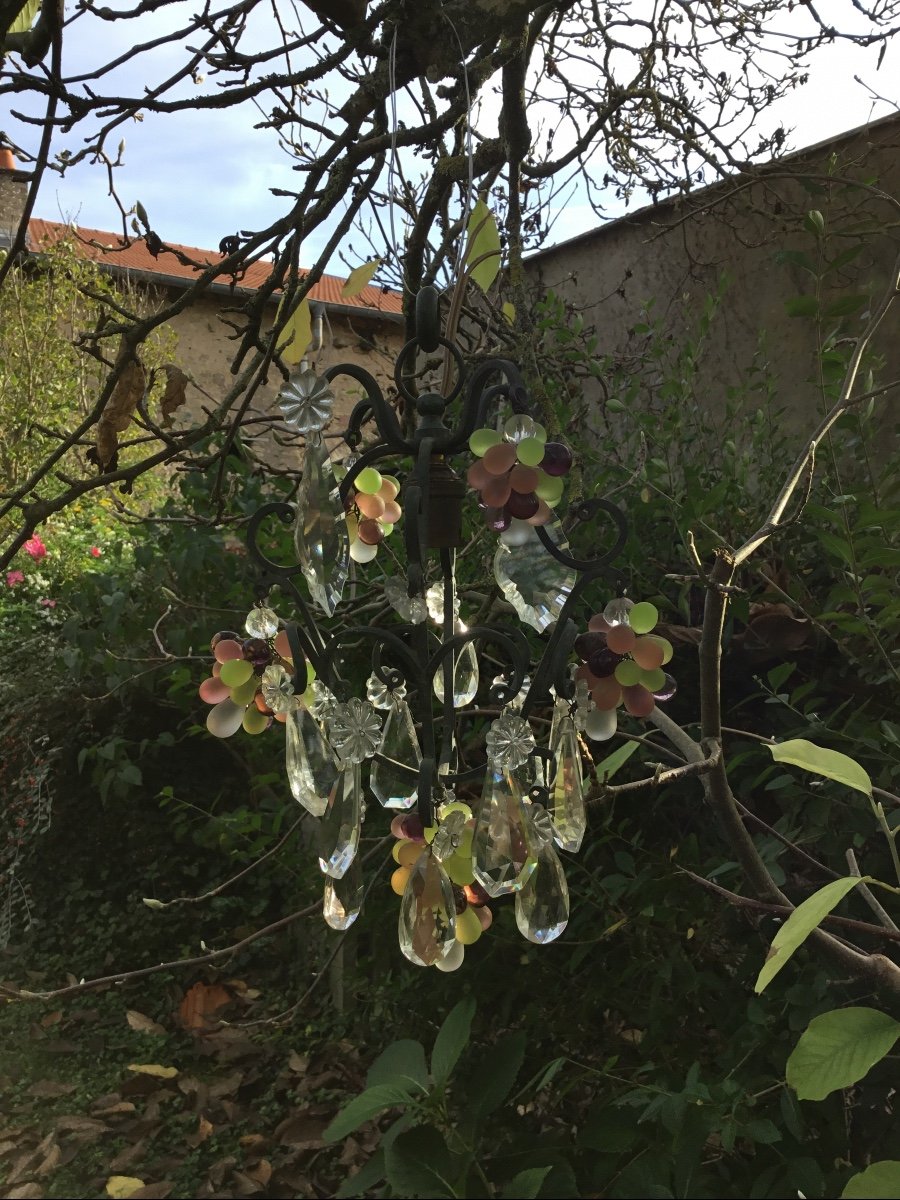 Tout Petit Lustre Cage à Pampilles Et Grappes De Raisin translucides -photo-3